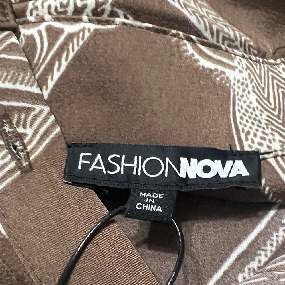 Fashion Nova Brown Geometric Long Sleeve Dress - Picture 3 of 4